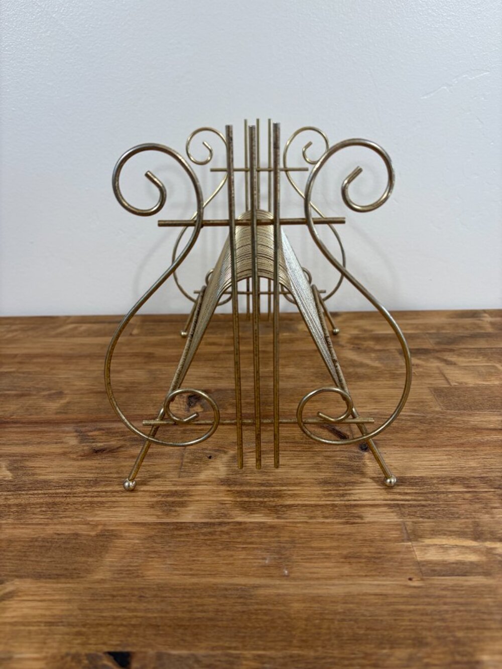 Vtg 45 RPM Record Holder Stand MCM Lyre Gold Tone - Picture 5 of 5